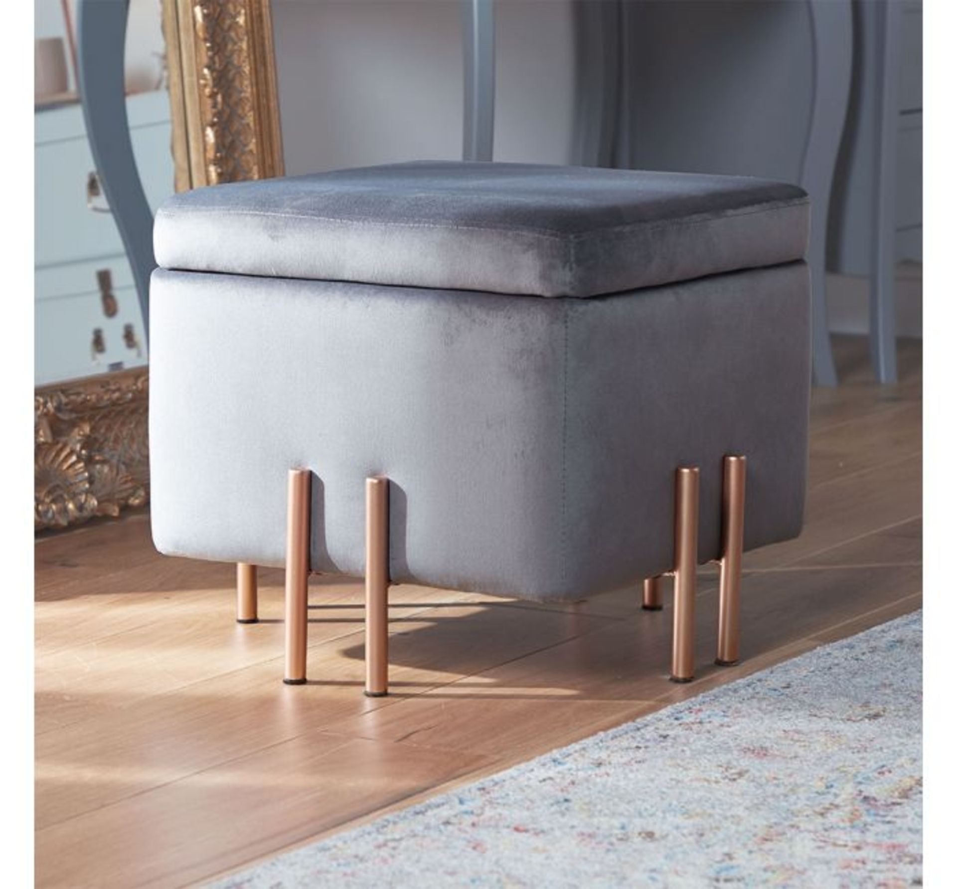 (JL26) Grey Velvet Storage Stool As beautiful to look at as it is to sink into, the plush grey...