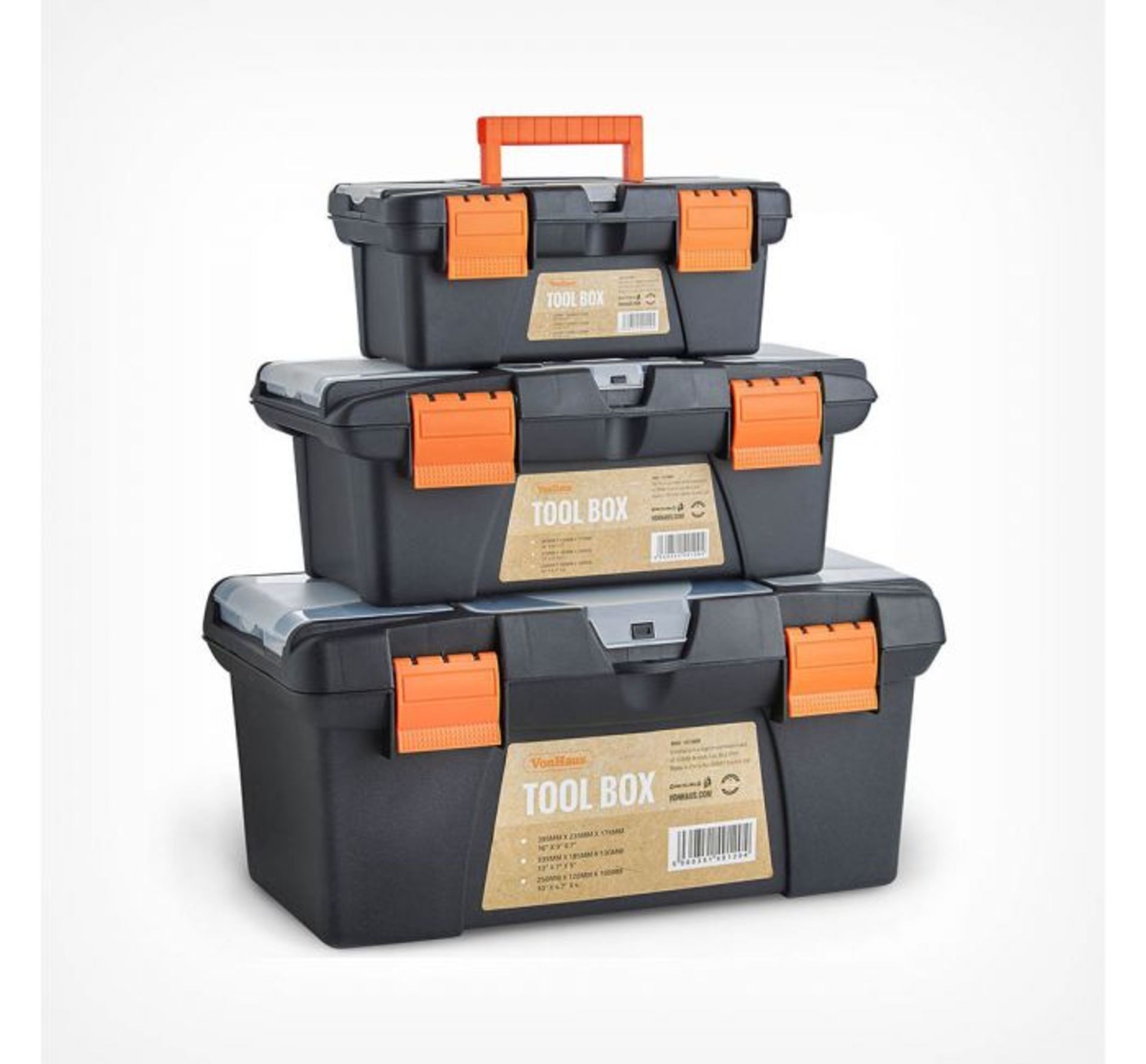 (JL55) 3pc Tool Box Set 3 Piece Tool Box Set - Sizes 10", 13" and 16.5" Each Box Features Rem... - Image 2 of 4