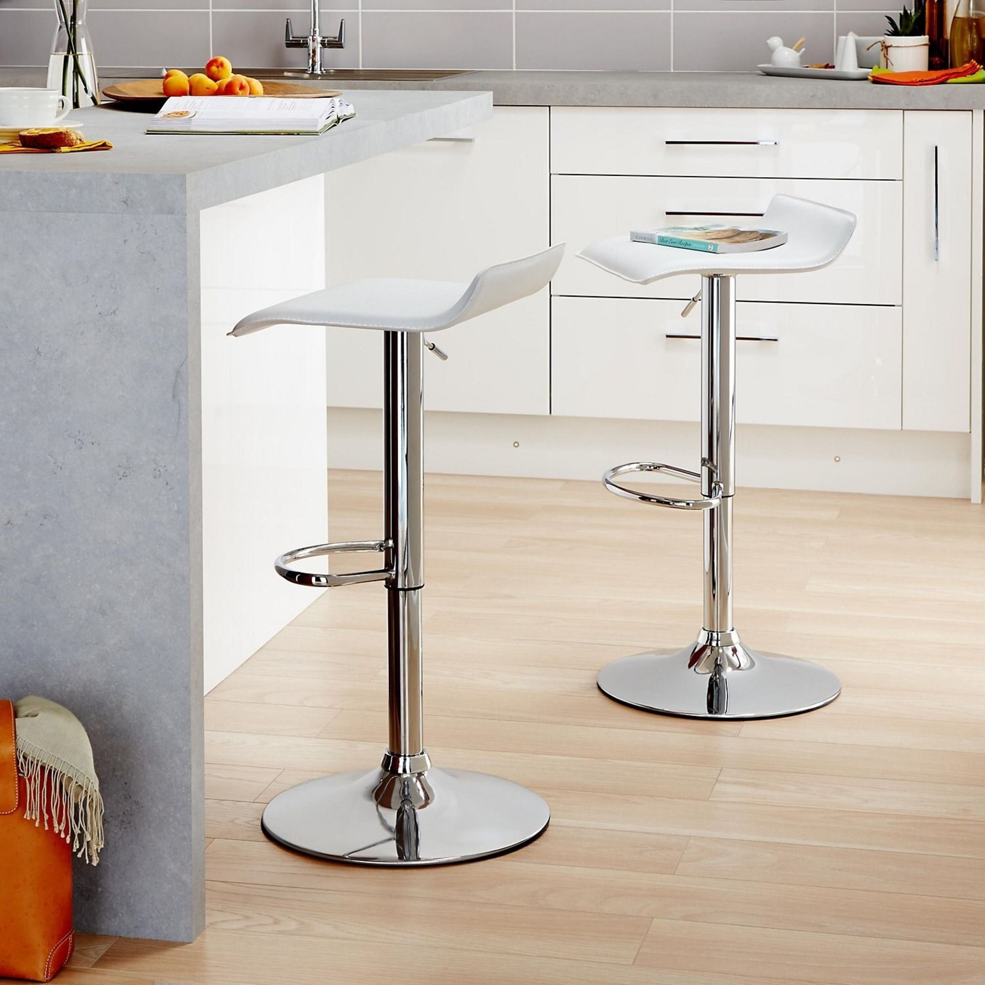 2 x White & Chrome effect Bar stool (H)850mm (W)415mm. Bar Stools are a great way to incorpora...