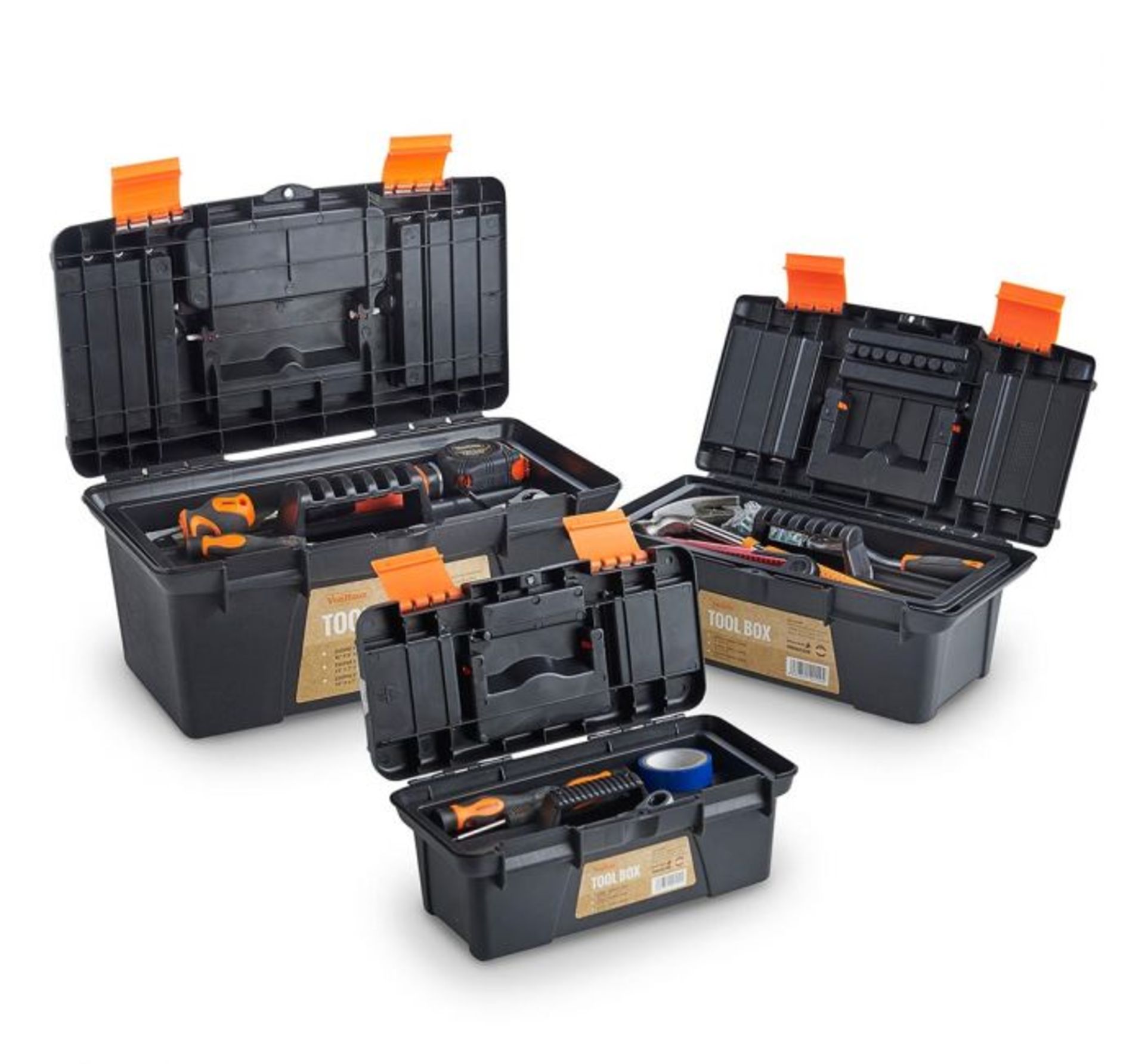 (JL55) 3pc Tool Box Set 3 Piece Tool Box Set - Sizes 10", 13" and 16.5" Each Box Features Rem...