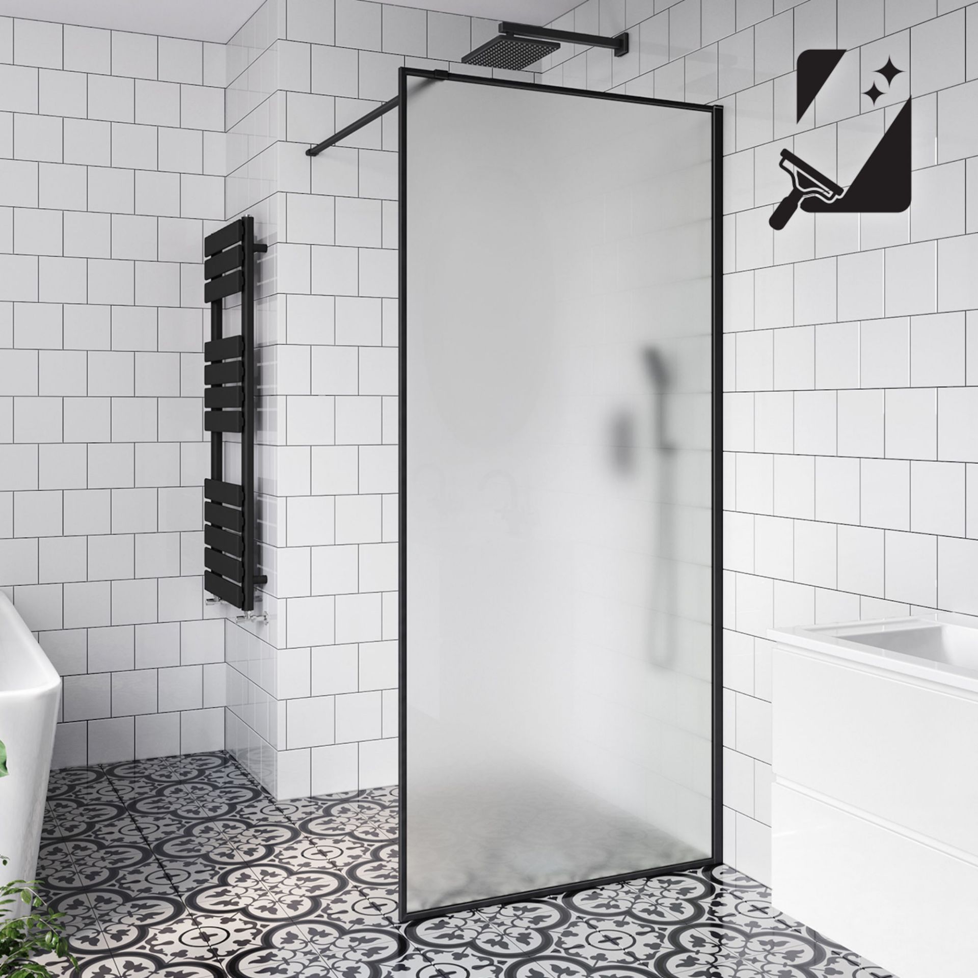 (JL8) 1000mm 10mm Black Frame Frosted Glass Shower Screen. RRP £499.99. Manufactured from 10mm...