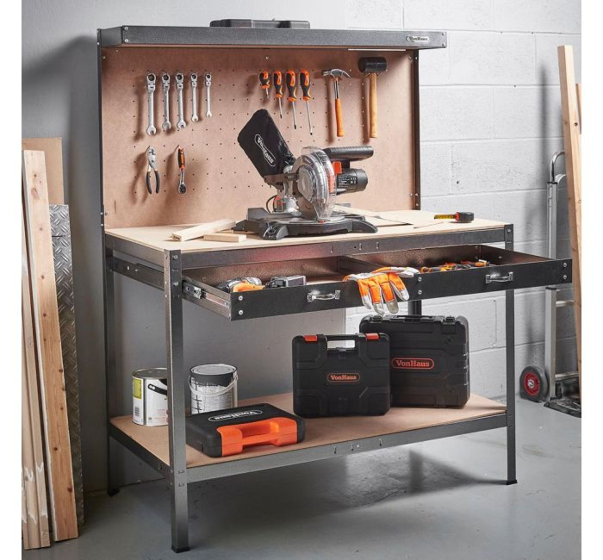 (JL144) Workbench with Pegboard Ideal for sheds and garages Powder coating finish which makes... - Image 2 of 3