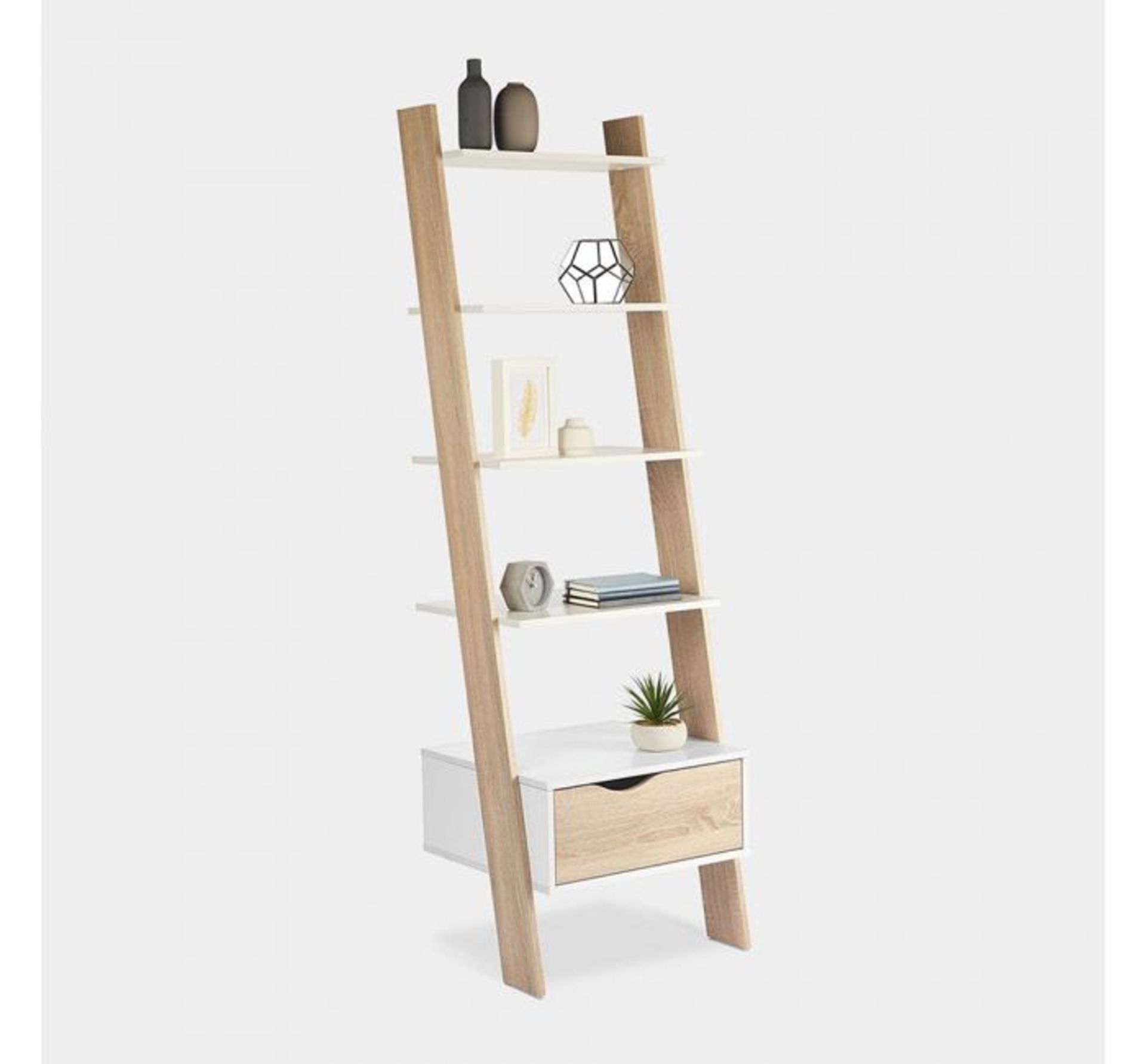 (JL6) White & Oak Bookcase Charming light oak-effect accents add to the appeal 5-tier shelvin... - Image 2 of 3