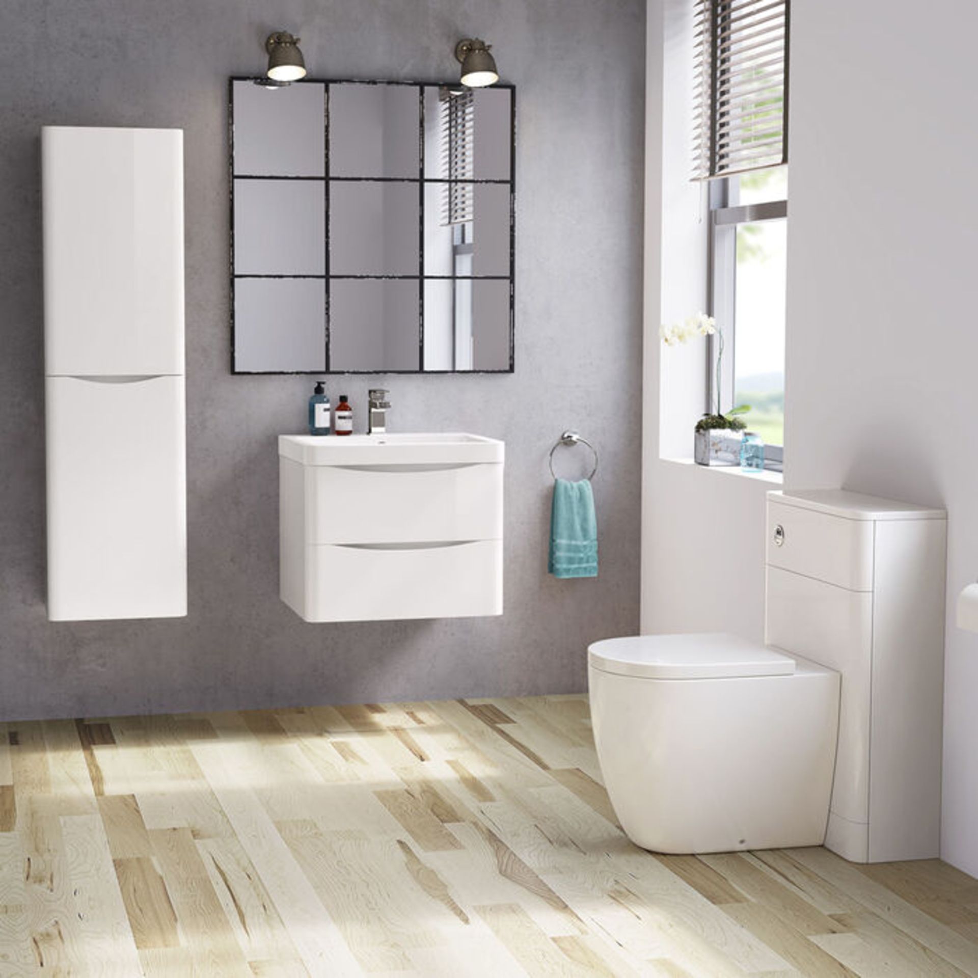 (JL128) 1400mm Hanging bathroom cabinet Austin Left-turning White High-gloss. RRP £399.99. S... - Image 2 of 4