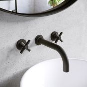 (QP70) Austin Crosshead Black Wall Mounted Basin Tap. RRP £239.99. Luxurious sleek matte fini... (