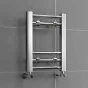 (AD119) 400x300mm - 20mm Tubes - Chrome Heated Straight Rail Ladder Towel Rail. RRP Low carbon ...