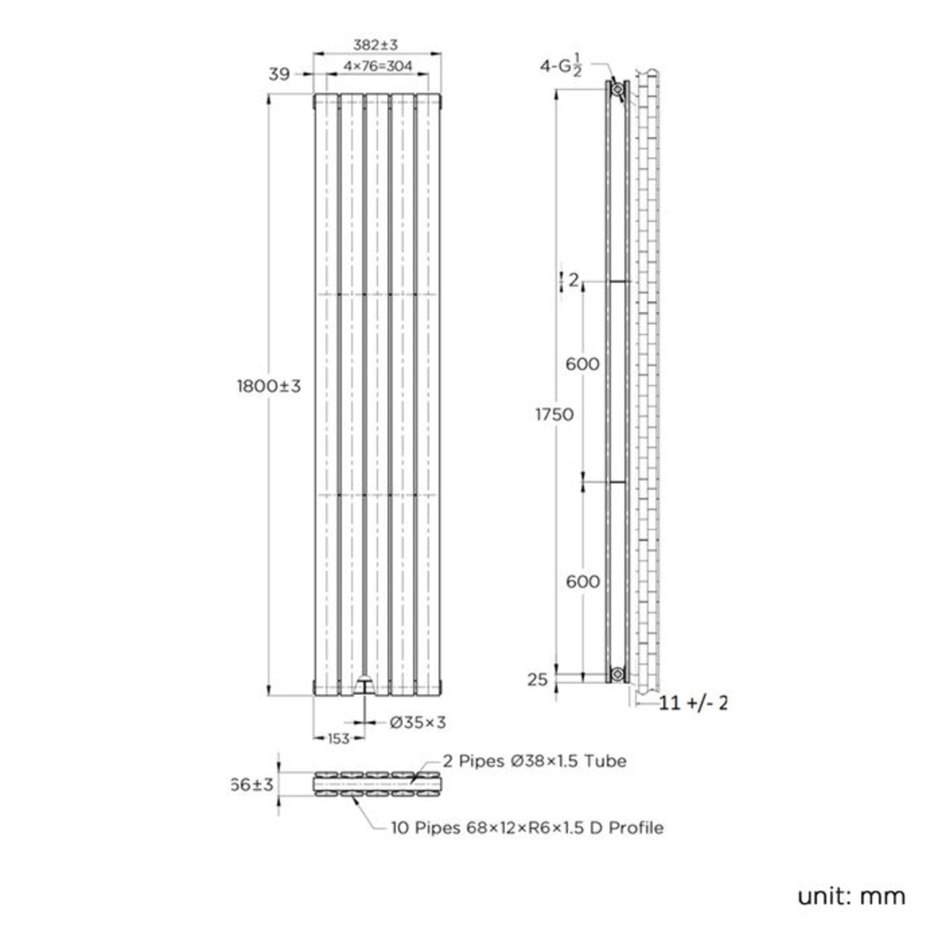 1800x360mm Gloss White Double Flat Panel Vertical Radiator. RRP £307.99. Ultra-modern in desig... - Image 4 of 4