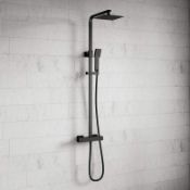 (QP102) Matte Black Thermostatic SafeTouch Surface-mounted Rain shower set - 25 cm - With