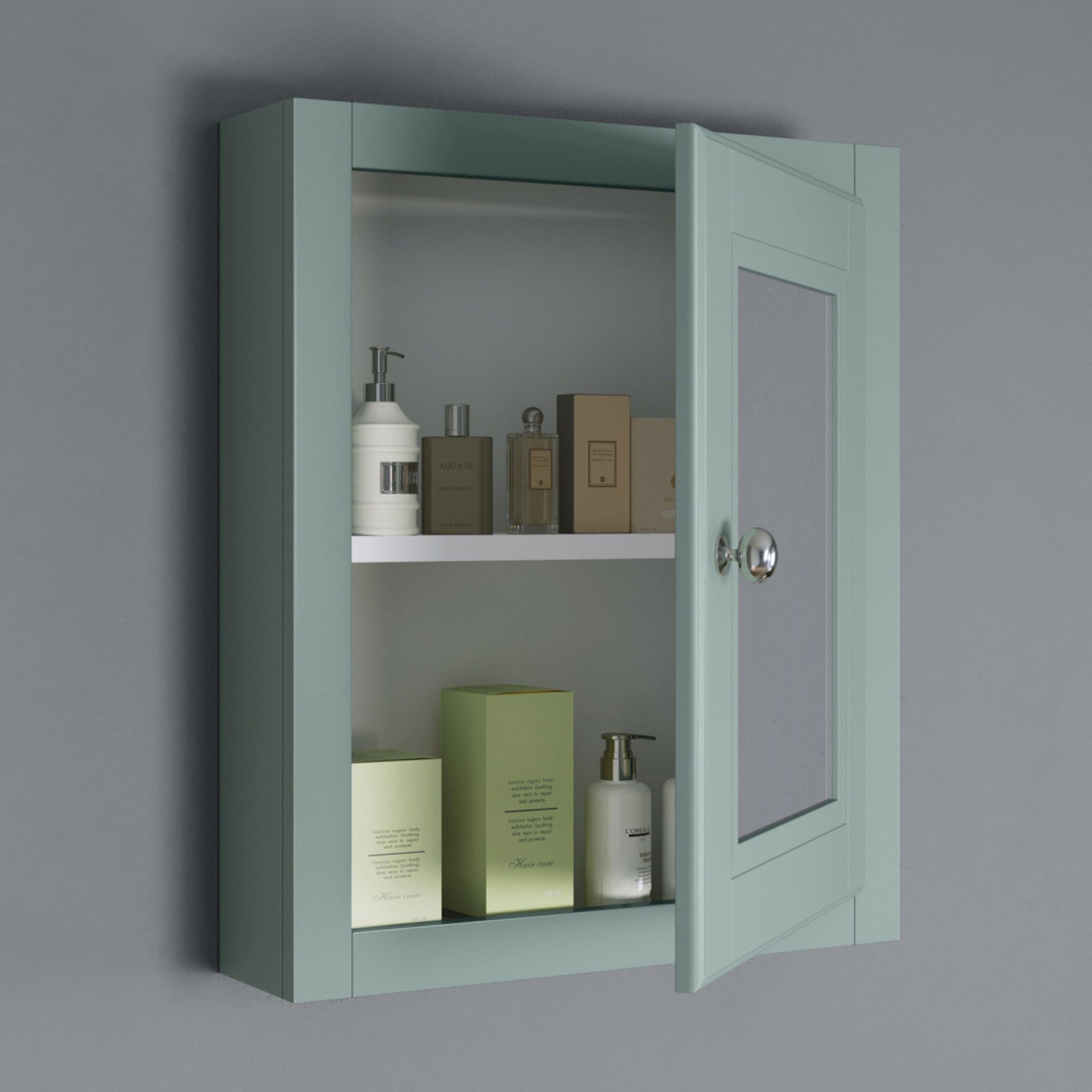 (QP33) Cambridge Single Door Mirror Cabinet - Marine Mist. RRP £199.99. Traditional aesth... ( - Image 2 of 4