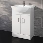 (J27) 550X300MM QUARTZ GLOSS WHITE BUILT IN BASIN CABINET. RRP £349.99. Comes complete with ba...