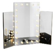 (QP37) Trifold Mirror with Warm LED Lights Large centre mirror with adjustable side mirrors F... (