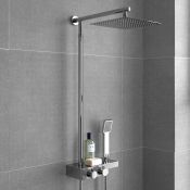 (RR156) Square Thermostatic Bar Mixer Shower Set Valve with Shelf 10" Head + Handset. RRP £349... (