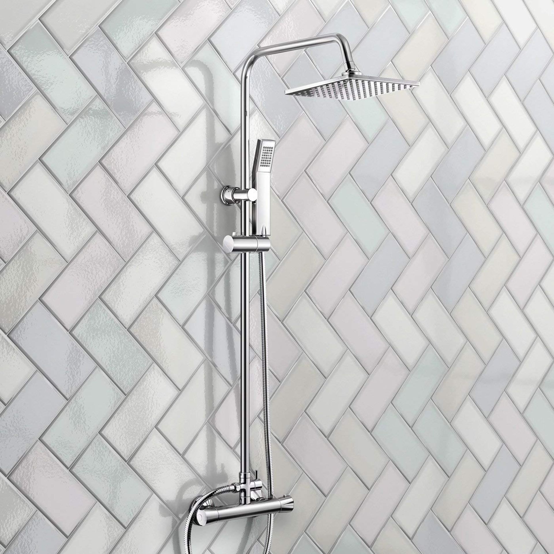 (JL57) Exposed Thermostatic 2-Way Bar Mixer Shower Set Chrome Valve 200mm Square Head +   (JL57) - Image 2 of 2