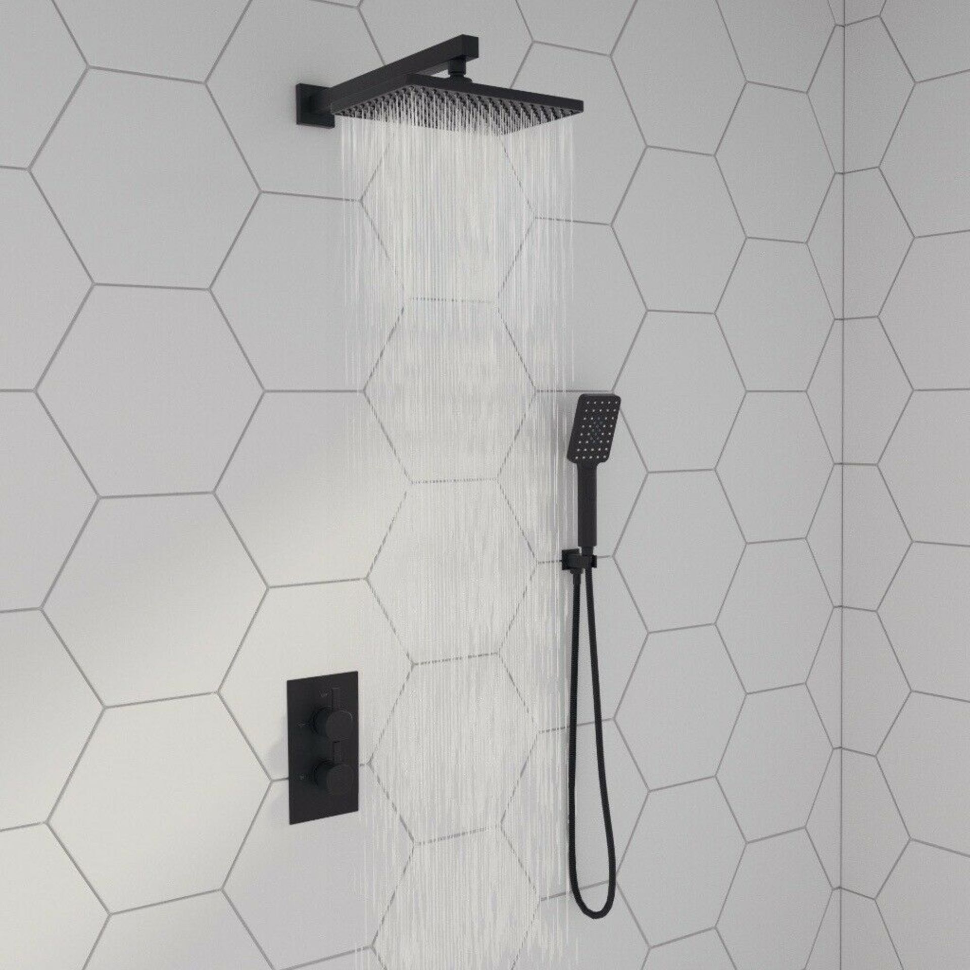 (RR9) Square Concealed Thermostatic Mixer Shower Kit & Large Head, Matte Black. RRP £349.99. S... (