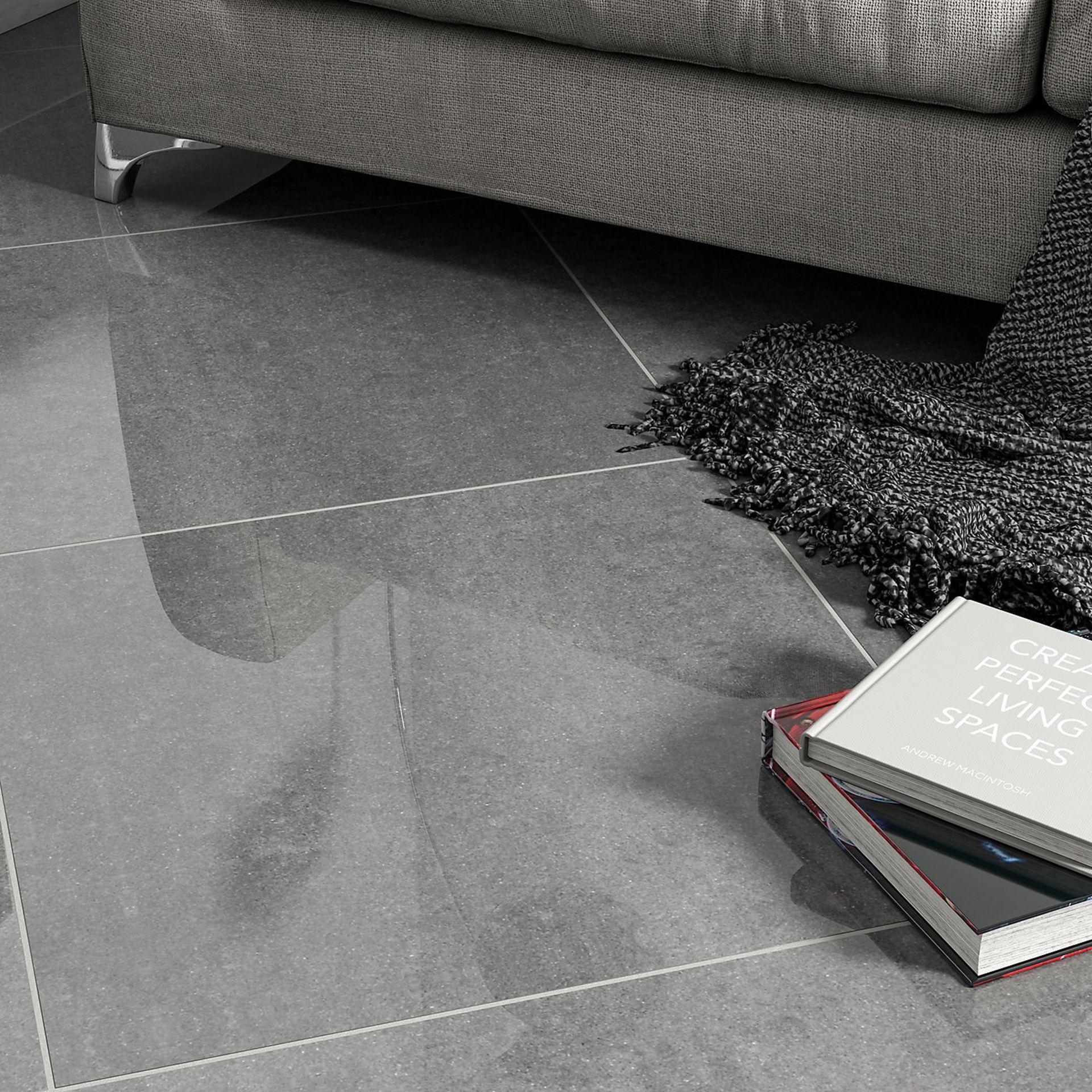 (RR5) 7m2 x Anthracite Luxury Glazed Porcelain Floor tile. 600x600x9.2mm. RRP £490. (£70 per ... (