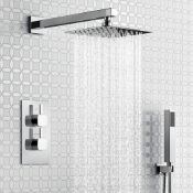 (RR162) 200mm Rain shower set Thermostatic Slimline Built-in Chrome Square - With Hand