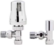 (H195) 15mm Thermostatic Chrome Angled Towel Radiator Valves 15mm Central Heat. Chrome Plated S...