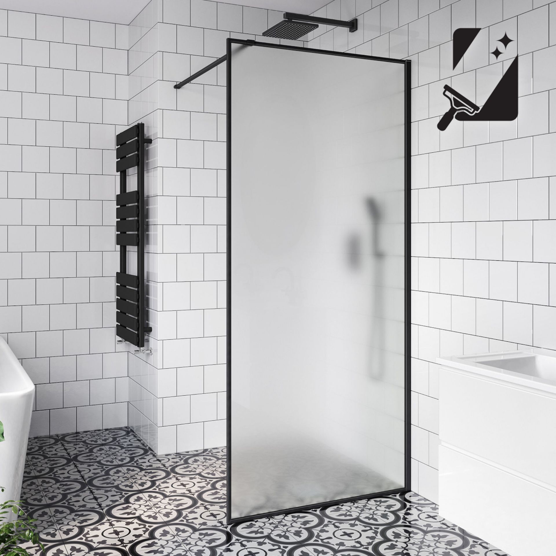 (RR4) 1000mm - 10mm Black Frame Frosted Glass Shower Screen. RRP £499.99. Manufactured from ... (