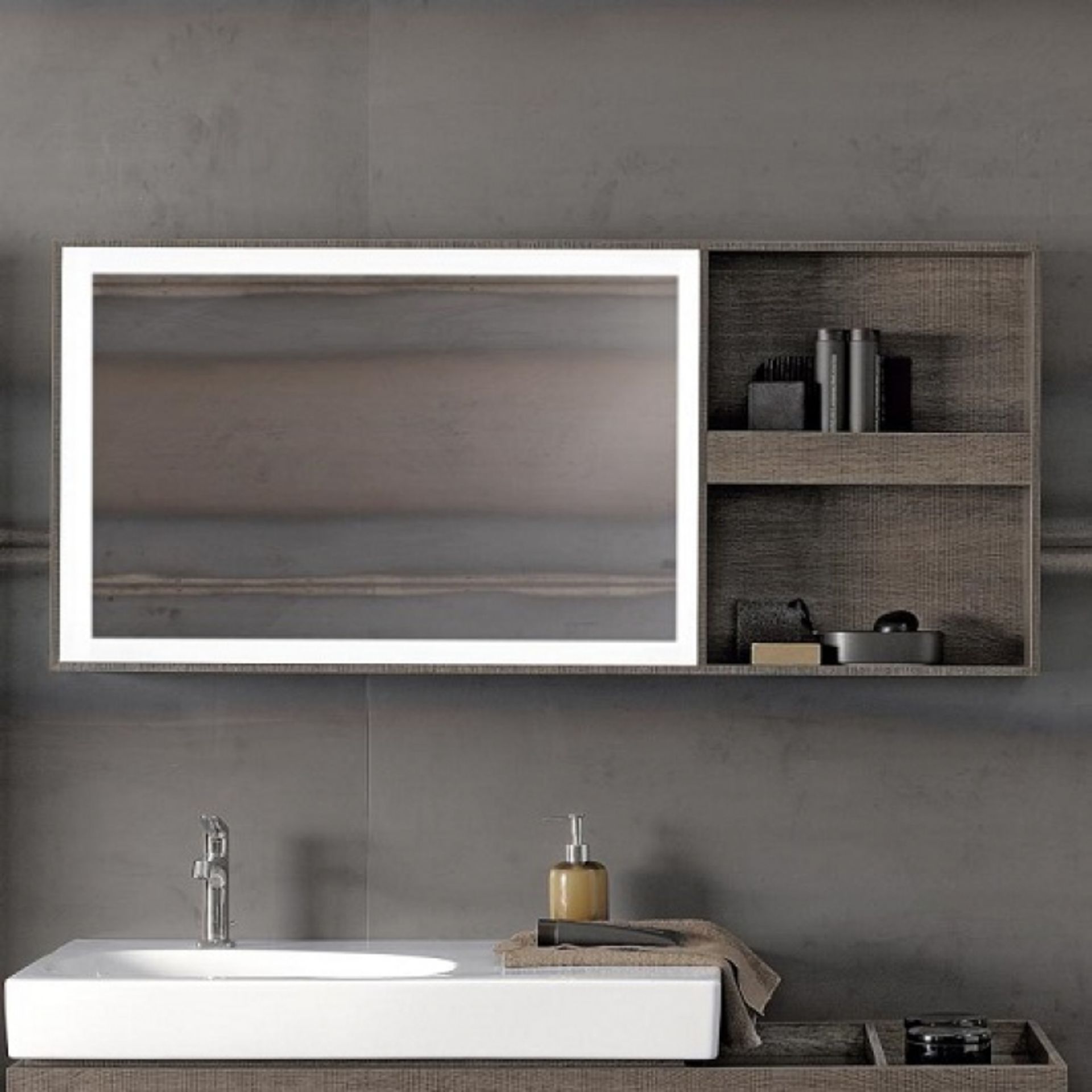 (PC9) Keramag Citterio Grey/Brown Illuminated Mirror With shelf Right/Left. RRP £579.99. 1334x...(