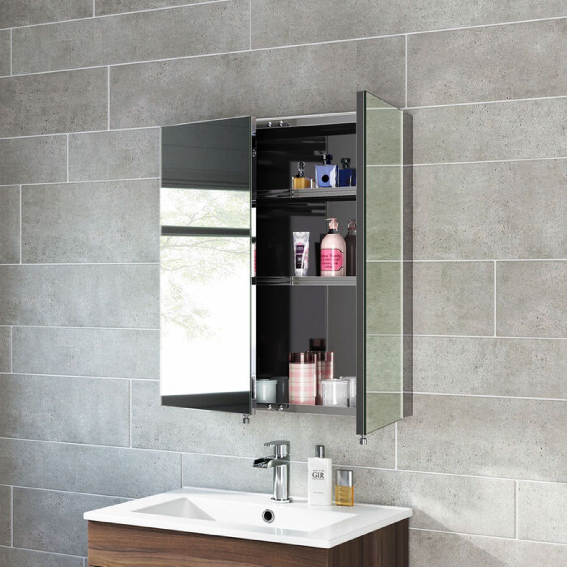 (PC101) 600x670mm Liberty Stainless Steel Double Door Mirror Cabinet. RRP £299.99. Made from h...( - Image 3 of 4