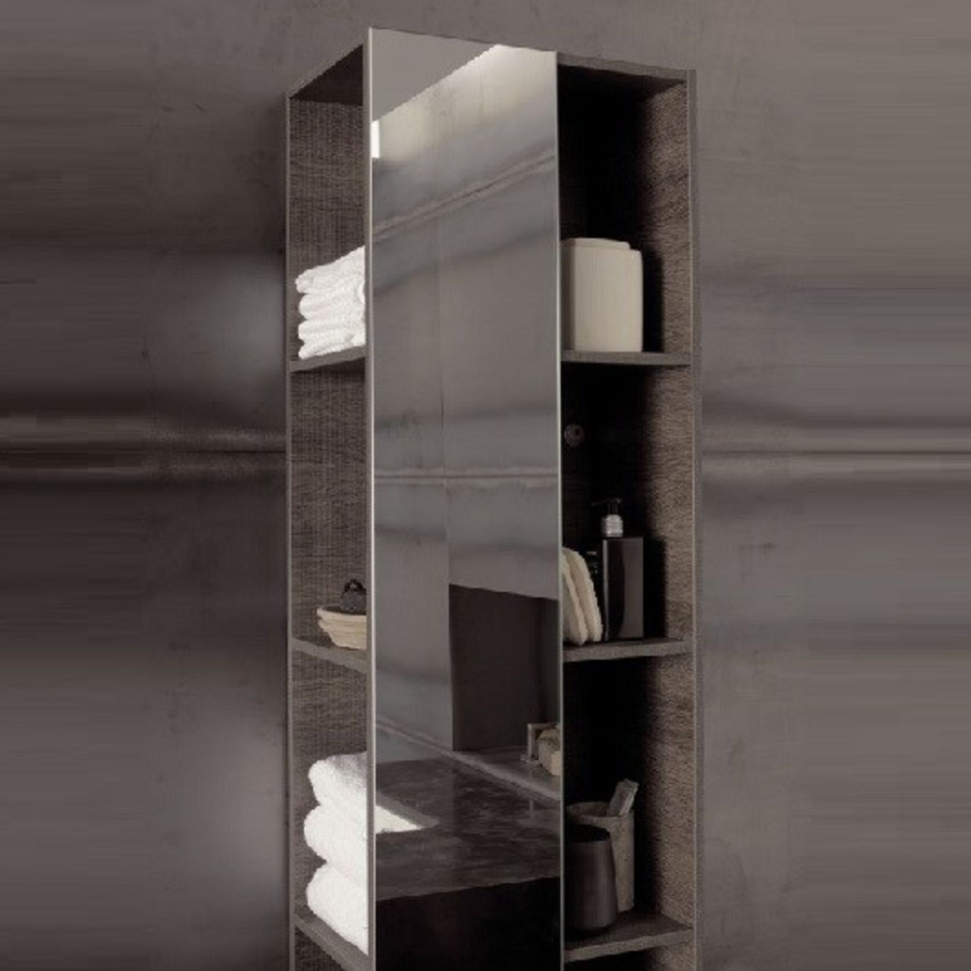 (PC4) 1600mm Keramag Citterio Grey/Brown Shelves with Mirror Tall Cabinet. RRP £865.99.Wood st...( - Image 2 of 4