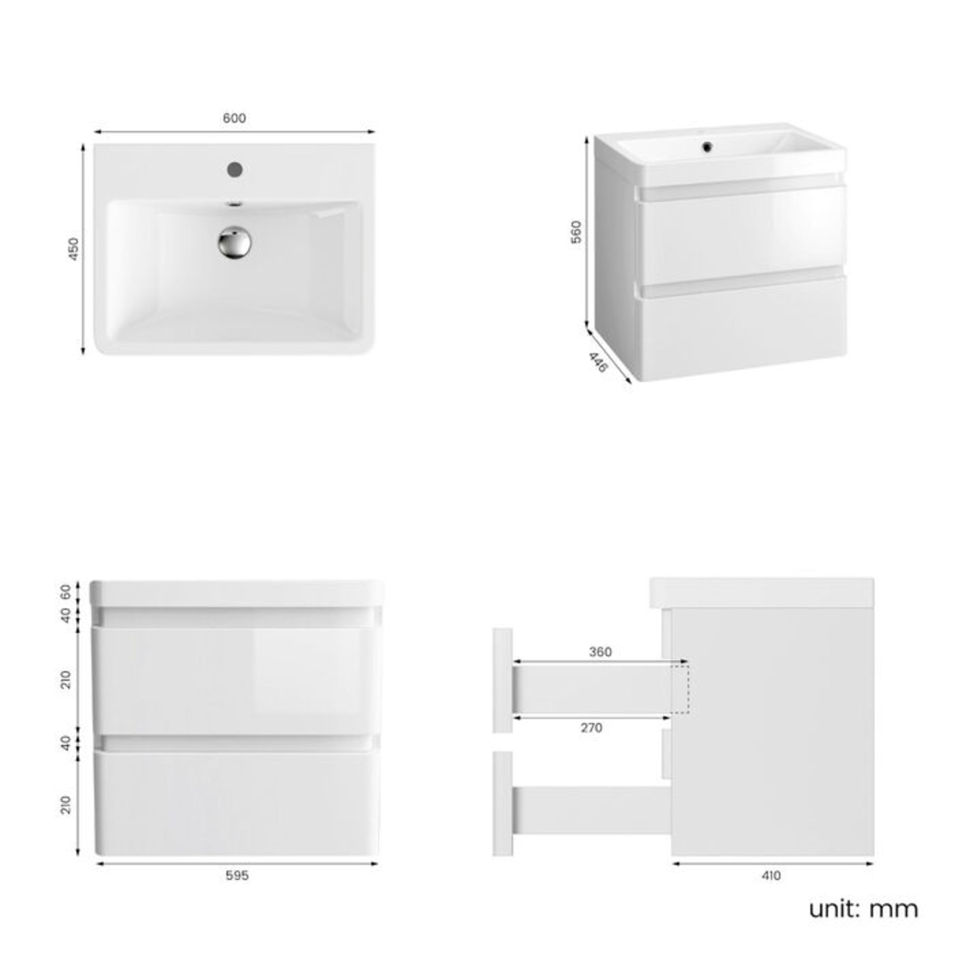 (PC27) 600mm Denver Gloss White Built In Sink Drawer Unit - Wall Hung. RRP £549.99. Comes comp...( - Image 4 of 4