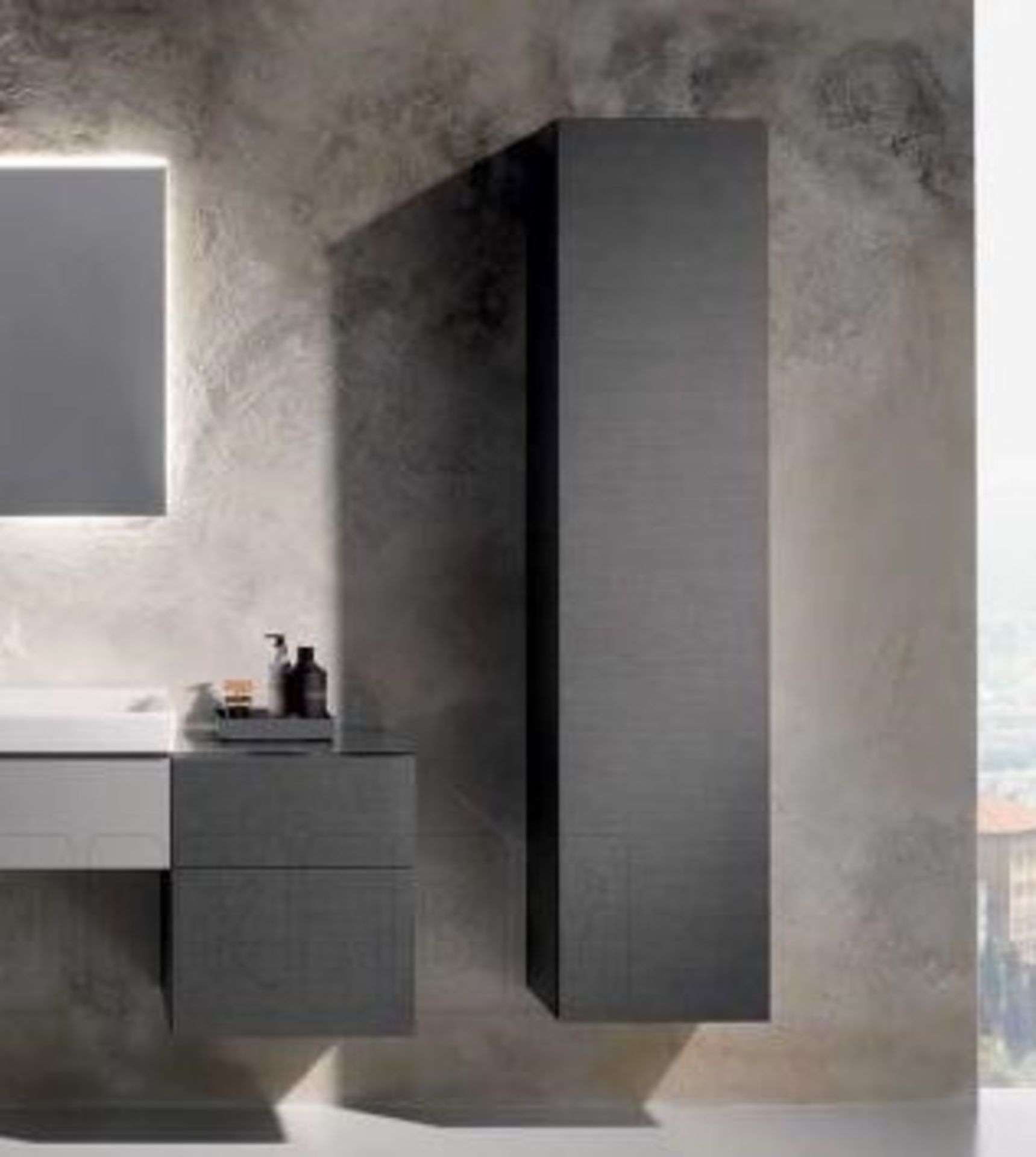 (PC30) Keramag Xeno Scultura Grey Tall cabinet. RRP £1,175.99. 400x1700x351mm, wood texture S...(