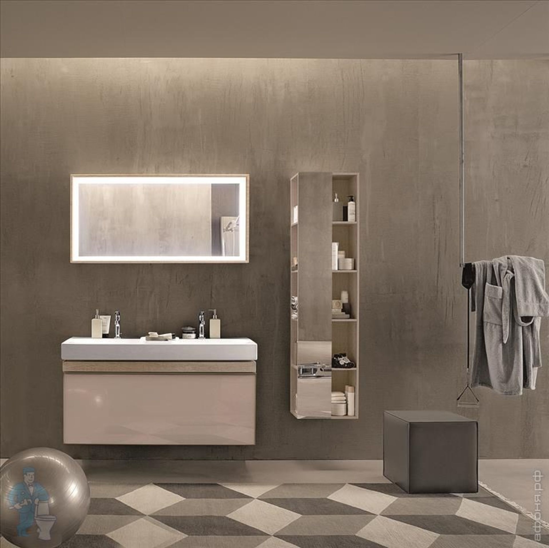 (PC32) 1600mm Keramag Citterio Natural Beige Shelves with Mirror Tall Cabinet. RRP £865.99. Wo...( - Image 2 of 3