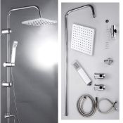 (XL120) Modern Chrome Riser Rail Mixer Square Shower Head Kit for Bathroom. Exceptional Build Q...