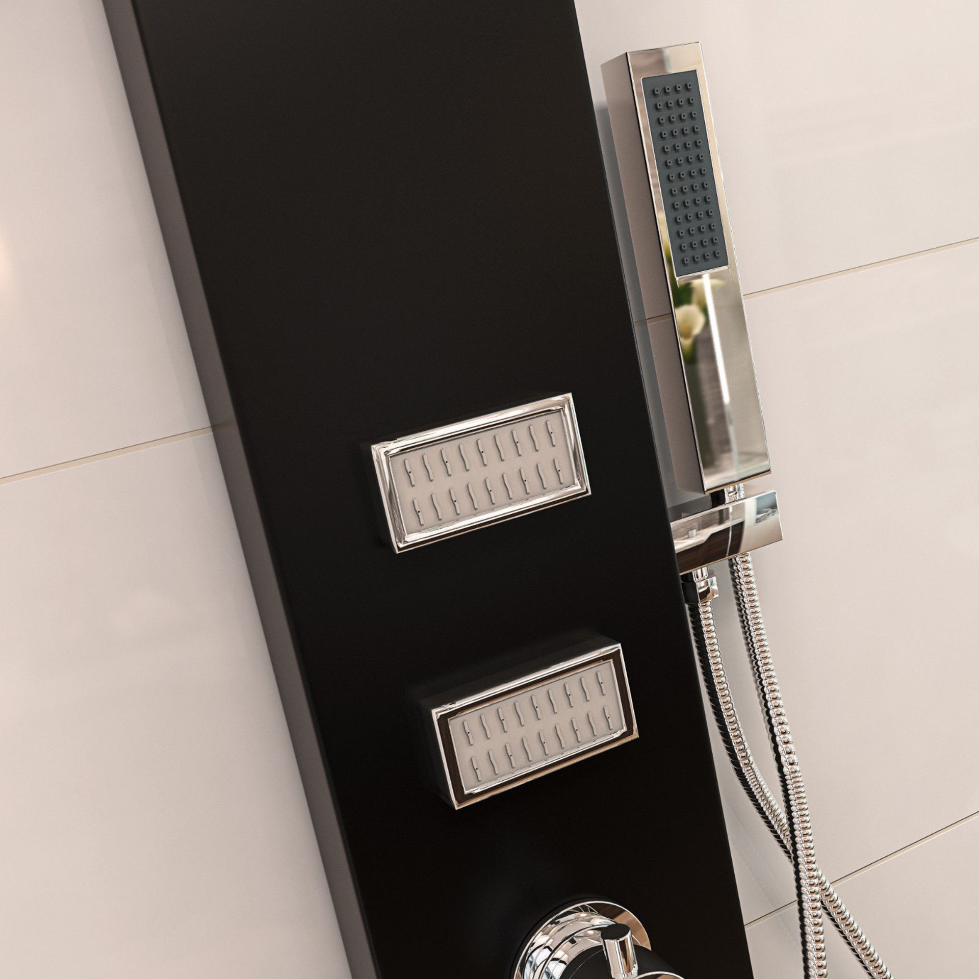 (XL5) Black Shower Towel Mixer Shower Panel With Massage Jets And Waterfall Shower. RRP £699.9... - Image 4 of 4