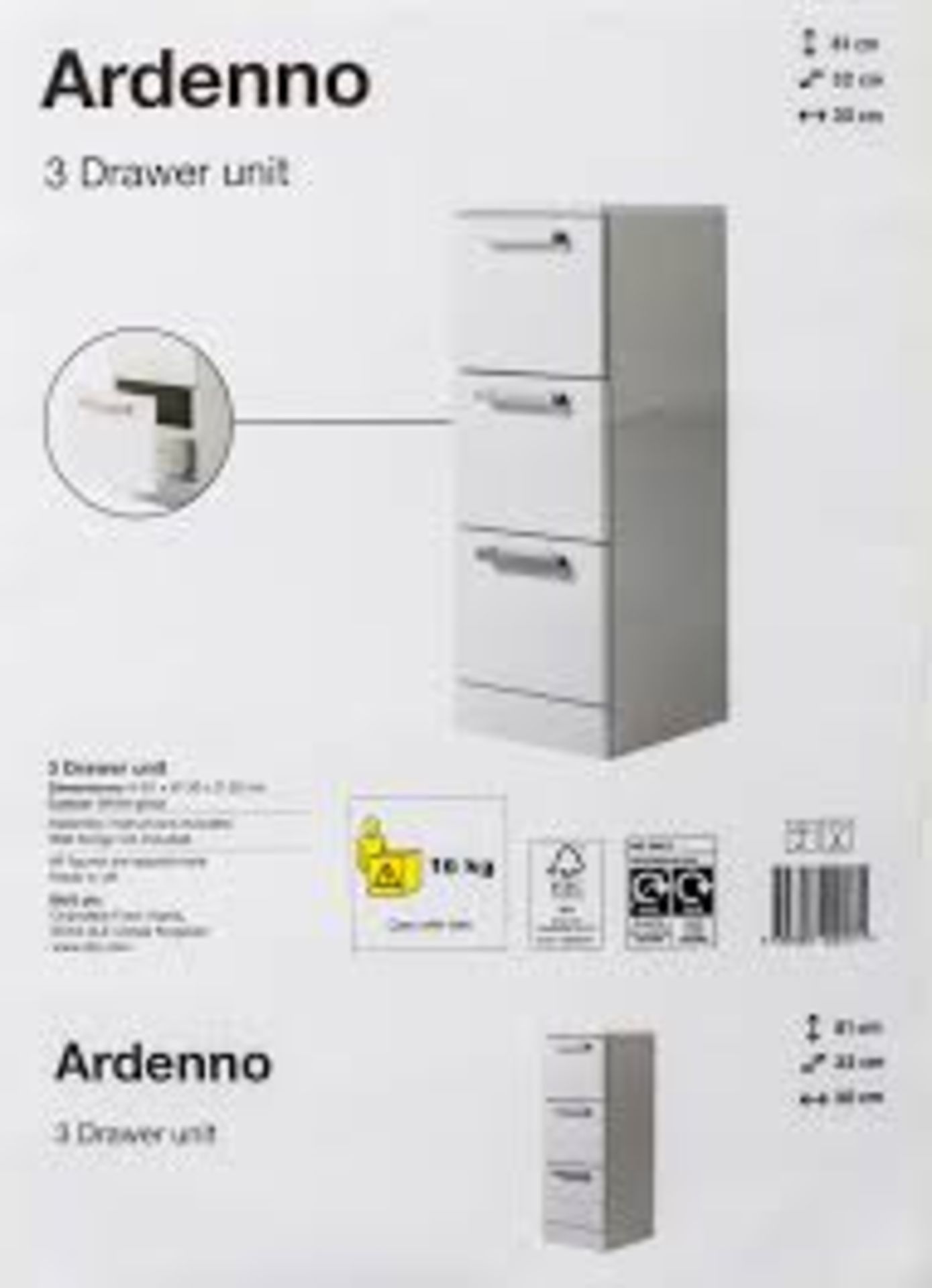 (XL85) Ardenno Gloss White Three drawer unit. Clean, crisp and versatile, our Ardenno gloss wh... - Image 2 of 2