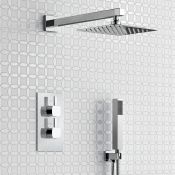 (XL148) 200mm Rain shower set Thermostatic Slimline Chrome Square - 20 cm - With Hand Shower. D...