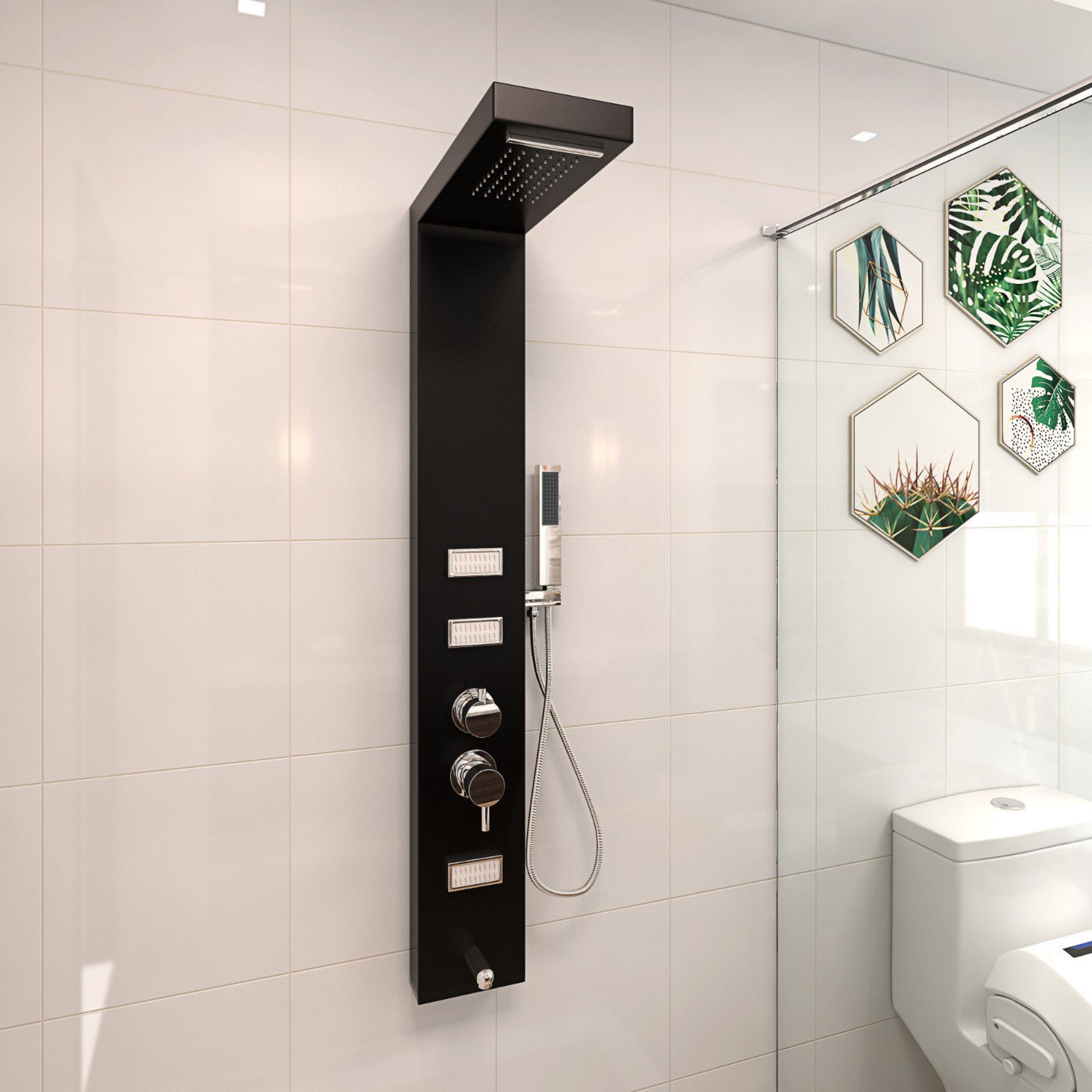 (XL5) Black Shower Towel Mixer Shower Panel With Massage Jets And Waterfall Shower. RRP £699.9... - Image 2 of 4