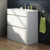 (XL165) 800mm Trent High Gloss White Double Drawer Sink Cabinet - Floor Standing. Rectangular ...