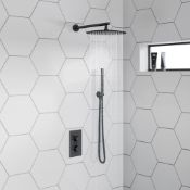 (XL150) 300mm Matt Black Rain shower set Thermostatic Matt Black - 30 cm Shower Head Round. Mad...