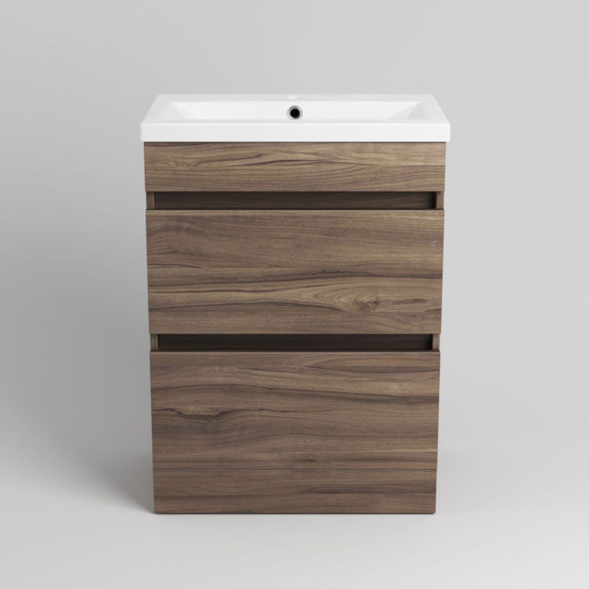 600mm Trent Walnut Effect Double Drawer Basin Cabinet - Floor Standing. RRP £499.99. Comes com... - Image 2 of 3