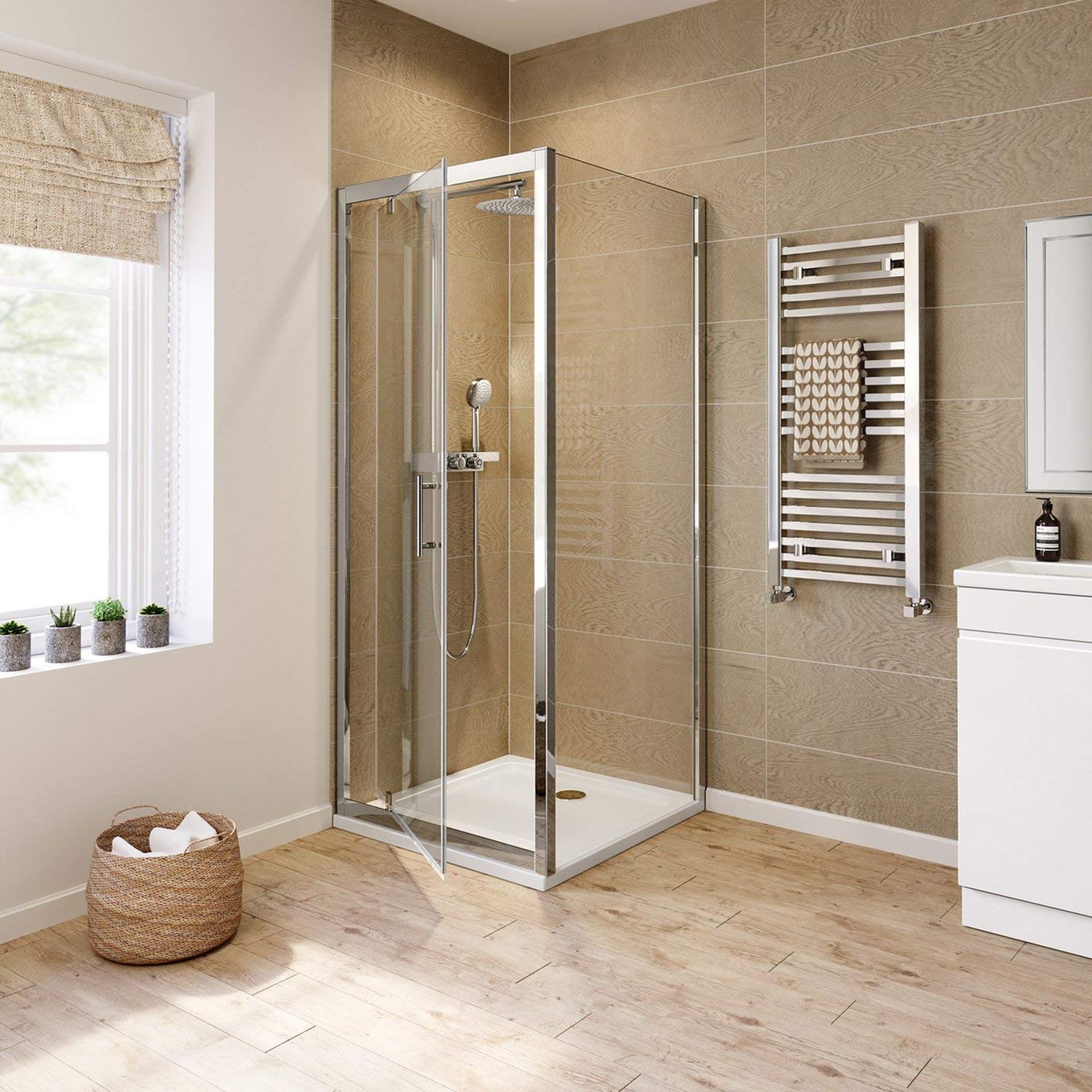 Twyfords 700x700 Pivot Hinged 8mm Glass Shower Enclosure Reversible Door + Side Panel. RRP £34... - Image 3 of 4