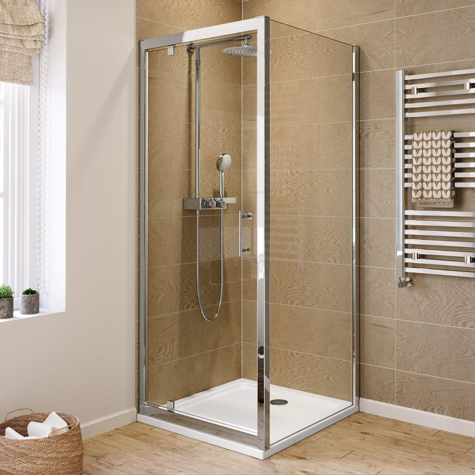 Twyfords 700x700 Pivot Hinged 8mm Glass Shower Enclosure Reversible Door + Side Panel. RRP £34...
