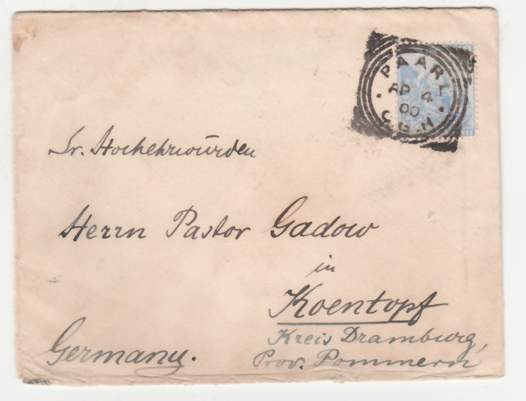 Cape Of Good Hope – Wreck Mail 1900 (April 4) Cover To Germany
