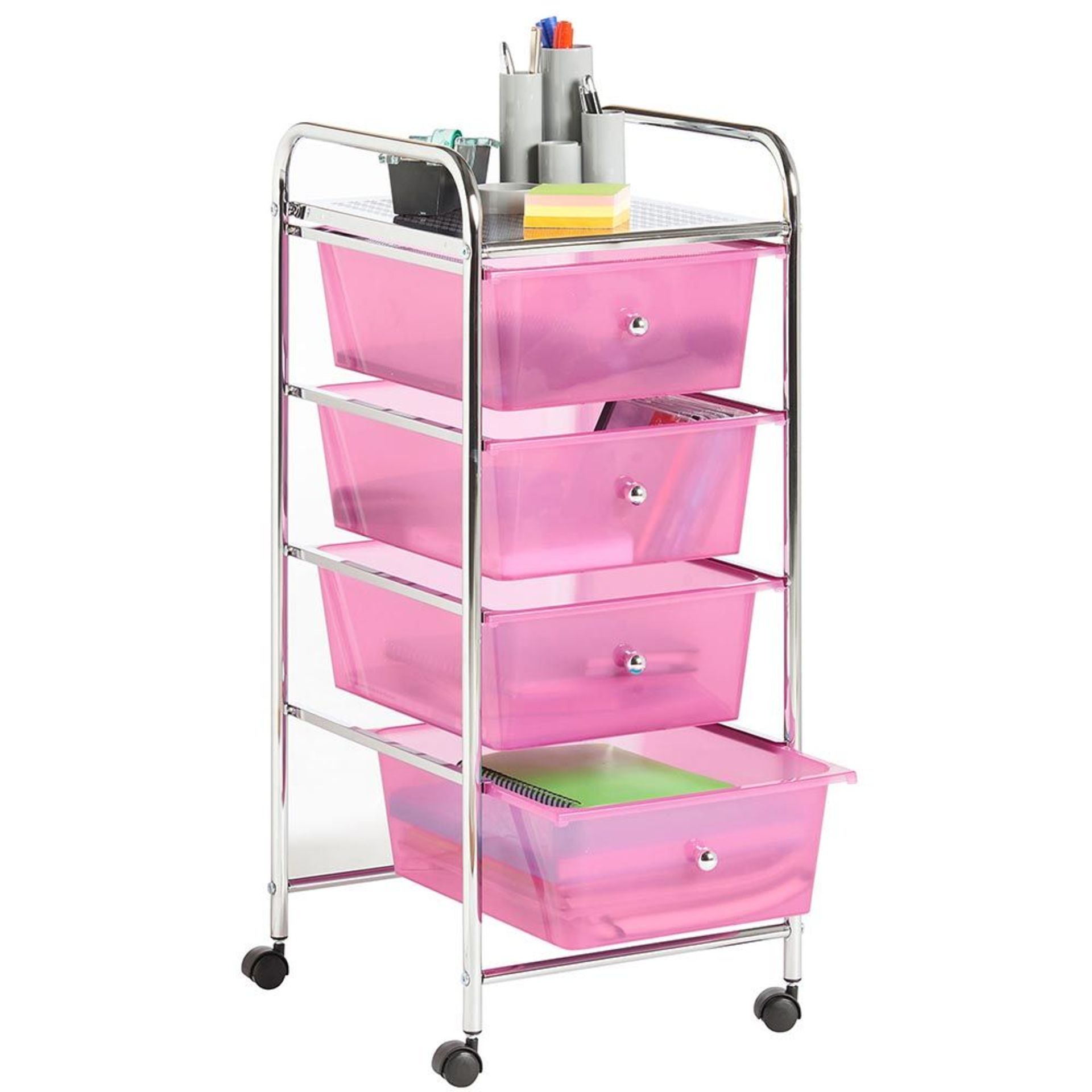 (V9) 4 Drawer Trolley - Pink Multi-purpose 4 drawer pink storage trolley - great for homes, of... - Image 4 of 4
