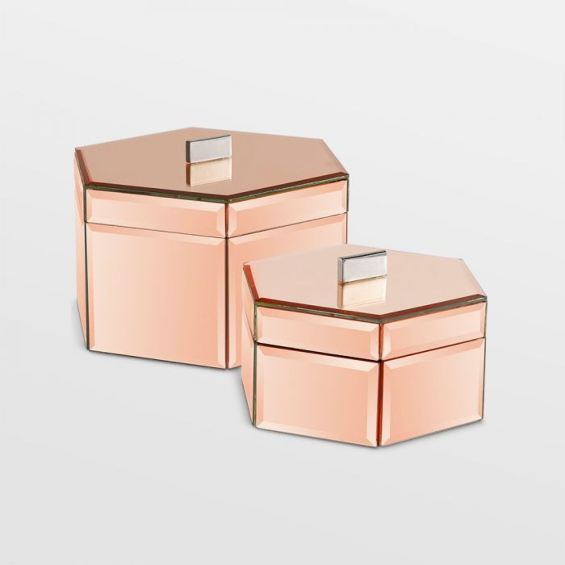 (V183) Rose Gold Mirrored Trinket Boxes - Set Of 2 Keep your space neat and tidy and your trin...