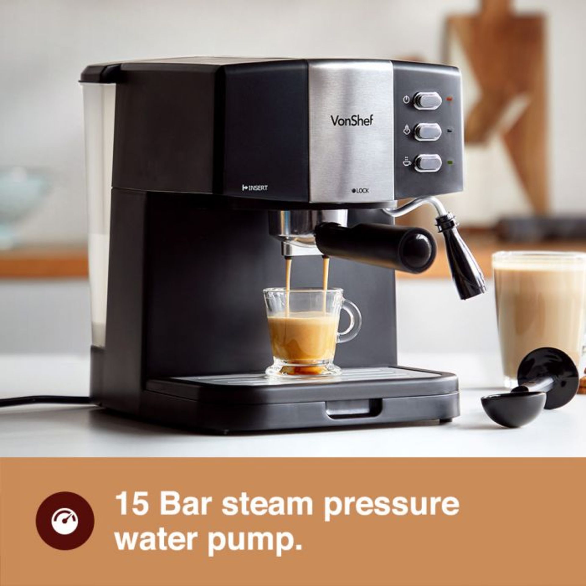 (V22) 15 Bar Espresso Machine Make espresso, lattes, cappuccinos and hot chocolate at home wit...