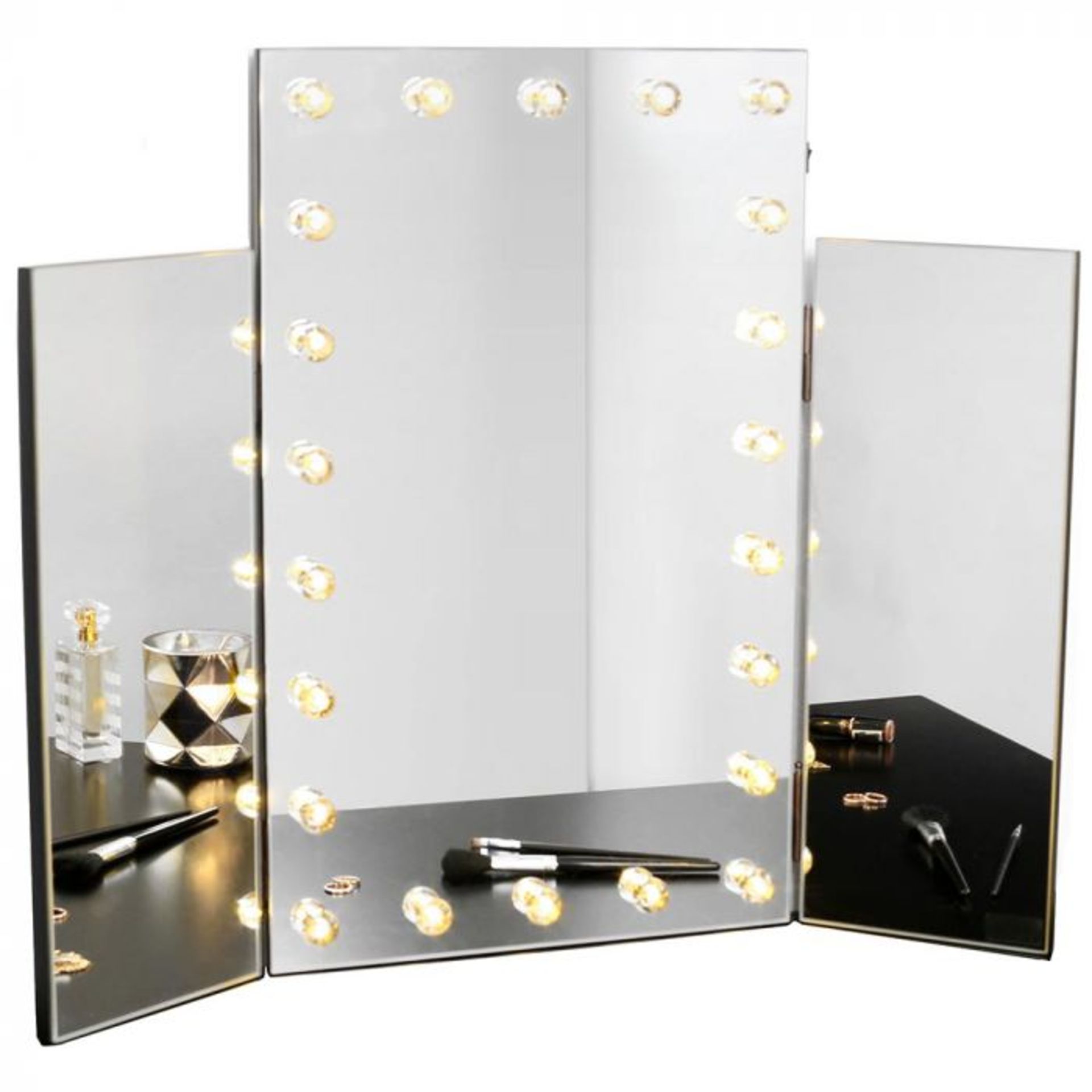 (V1) Trifold Mirror with Warm LED Lights Large centre mirror with adjustable side mirrors Fra... - Image 2 of 3