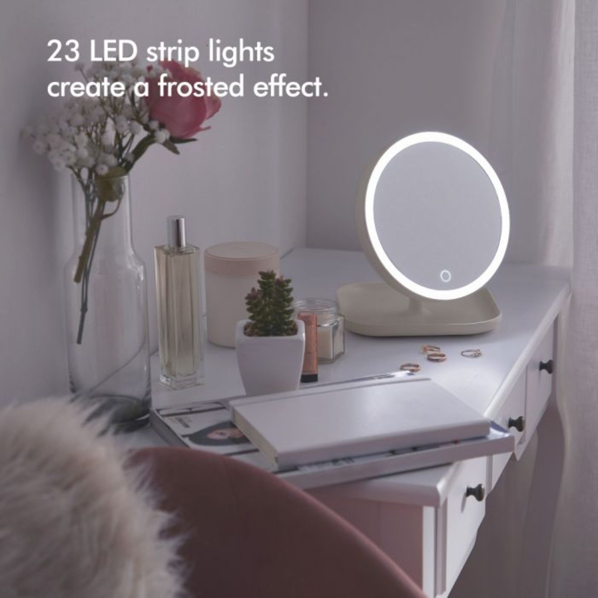 (V151) Illuminating Makeup Mirror Frosted ring light mirror with 23 LED strip lights. The 10x...