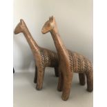 A Quirky Pair of Vintage South American Solid Plaster Hand Carved Llamas Alpacas