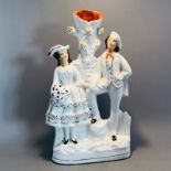 An Antique English Staffordshire Pottery Courting Couple Spill Vase - Victorian