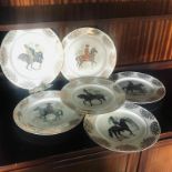 A Set of 6 Large Plates depicting mounted/Cavalry Soldiers - Vintage English Bone China