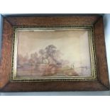 An Antique Early 19th c. Sepia Water Colour Painting 'Magna Charta Island" Thames