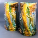 An Antique Victorian Majolica Pottery PAIR of Large Jugs - Flanders Dancers 19thC