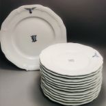 A set of 12 German WWII plates - LW monogram and Nazi Luftwaffe emblem and matching larger plate